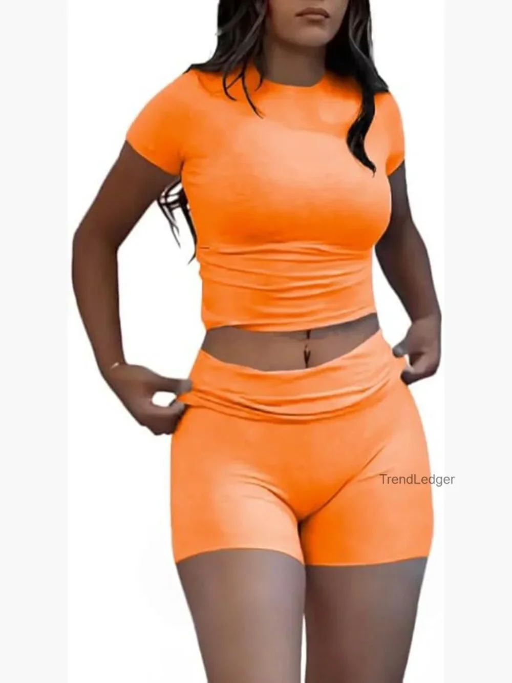 Two Piece Lounge Set Short Sleeve Slim Fit Shorts Matching Sets